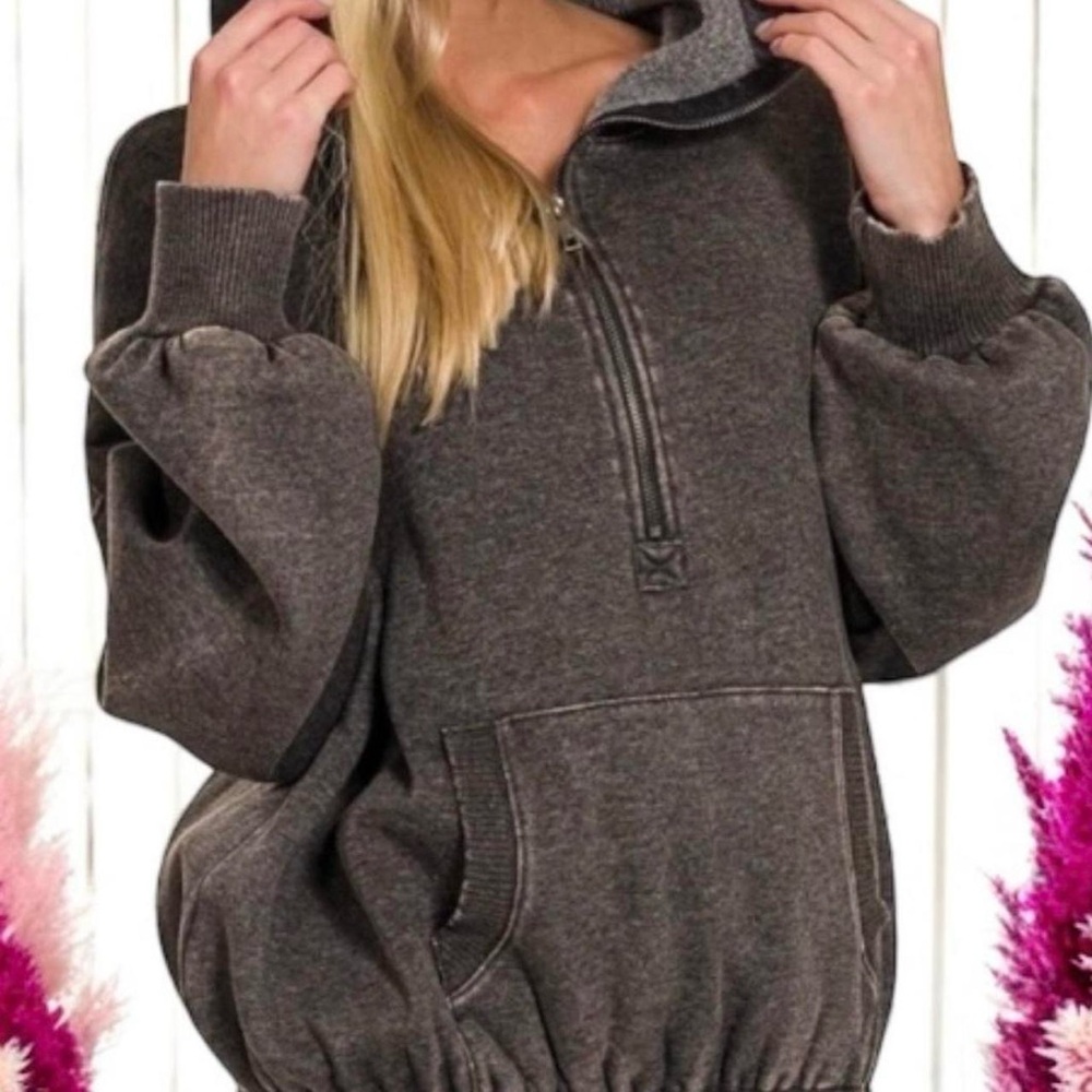 Zenana Outfitters Men's Washed Black Zip-Up Sweater